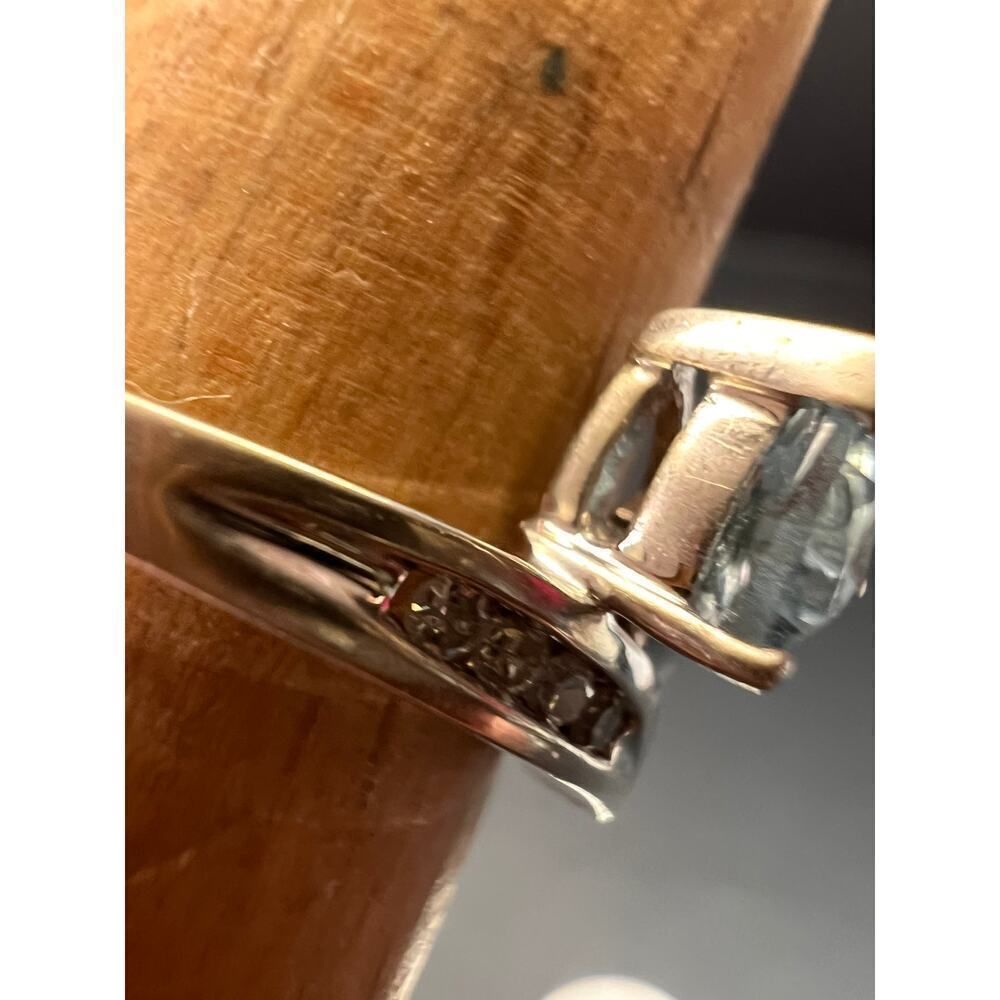 10k white gold Samuel Aaron trillion cut aquamarine and diamond ring size 6.5 - Picture 9 of 16